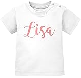 SpecialMe® Baby T-Shirt mit Namen personalisiert Wunschname Junge Mädchen Kurzarm Bio-Baumwolle weiß-rosa 68/74 (4-9 Monate)