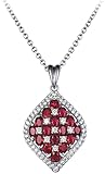 AmDxD Damen Halskette Weißgold 750, Rhombus Kette mit Anhänger mit Rot Rubin 3.26ct, Geschenk für Muttertags Valentinstag Verlobung Geburtstags Weihnachten, Weiß G