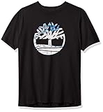 Timberland Boys' Short Sleeve Signature Logo Graphic T-Shirt, Black Night Holo Tree, Large (14/16)