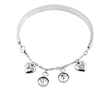 Brillibrum ID Armreif Mit Namens-Gravur Edelstahl Frauen Armband Silber Mit Glitzer-Steinen Herz Schmuck-Steinchen Armreif Für Mädchen Damen Geschenk (Modell 2)