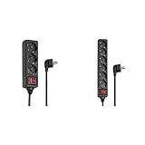 Hama Steckdosenleiste 3-Fach (Steckerleiste mit 3m Kabellänge, Verteilersteckdose) Schwarz & Steckdosenleiste 6-Fach (Mehrfachsteckdose mit Save Energy-Schalter zum Stromsparen, Kabel 1,4m) Schw