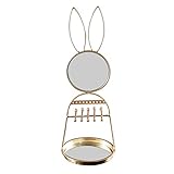 LYUN Schmuck-Aufbewahrung Ständer Goldene Kaninchen Spiegel Schmuck-Rahmen-Ohrring-Speicher Pan Halskette Ohrringe Display-Girlish Herz-Verfassungs-Spiegel (Color : Gold)