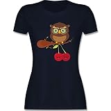 Eulen, Füchse & Co. - Süße Eule Hipster - M - Navy Blau - t Shirt Eule - L191 - Tailliertes Tshirt für Damen und Frauen T-S