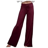 HFStorry Frauen Casual Hose mit Weitem Bein Lose Elastische Hohe Taille Kordelzug Yogahose Sport Lange Hosen Fitness Yogahose O