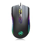 Maxesla Gaming-Maus, kabelgebunden, ergonomische Maus, hohe Leistung, USB-Maus mit 7 Farben LED-Hintergrundbeleuchtung, Computer-Maus mit 4 DPI-Einstellungen bis zu 3200 DPI, Mac, schw