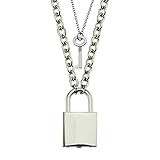 fikujap Schlosskette Silber/Gold Farbe Legierung Vorhängeschloss Punk Lock Anhänger Halskette für F