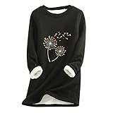 Eaylis Damen Warme Fleece Pullover Loose Sweatshirt Plus Dicker Samt Langarmshirt Kapuzenpullover Weihnachtspulli Lamm Kaschmir Pulli Langarm Shirts Oversize Bedrucktes Oberteil Tops für W