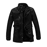 SLATIOM Winter Männer Lederjacke lässig Winddicht verdicken Fleece Warme Motorradjacken lange Mäntel (Color : C, Size : L code)