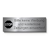 Bitte keine Werbung und kostenlose Zeitungen Schild für Briefkasten | Hochwertige Gravur auf Edelstahl | Wetterfest - rostfrei - kratzfest - robust - UV-beständig