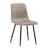 Farris Design Esszimmerstuhl mit Samtbezug, Schwarze Beine, gepolstert, weiches Kissen | Beige | 6 ST