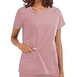 Clenp crub Top, Solid Color Women's Nurses Kurzarm Arbeitsuniformen mit 2 großen Taschen Sommerkrankenhaus Arbeitskleidung Tops für Frauen, Ideal für Krankenschwestern, Pflegeheim- und private G