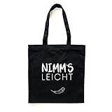 Donari® Baumwolltasche Schwarz mit Spruch - Jutebeutel Einkaufen - Stoffbeutel für Lebensmittel aus 100% Baumwolle - Stofftasche nachhaltig Bedruckt für den Einkauf (Nimm's leicht)
