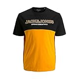 Jack & Jones Plus Herren JJEURBAN Blocking Tee SS O-Neck NOOS PS T-Shirt, Golden Orange/Detail:Golden-White Print, EU5XL US3XL