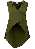 GURU SHOP Wickeltop mit Zipfelkapuze, Psytrance Festival Pixi Top, Olivgrün, Baumwolle, Size:S/M (36), Tops & T-Shirts Alternative Bekleidung