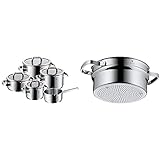 WMF Function 4 Topfest Induktion 5-teilig, Glasdeckel mit 4 Abgießfunktionen, Induktionstöpfe, Innenskalierung & Function 4 Dämpfereinsatz 20 cm, Gemüse-/ Kartoffeldämp