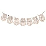 hellomagic Makramee Wandbehang Dekoration, Handgefertiges Böhmische Wanddeko mit 7 Flaggen für Wohnzimmer Schlafzimmer Hochzeit Party Dekoration, 19cm (W) x 100cm (L)