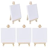 Chstarina Mini Staffelei,5 Stück Staffelei Set Mini Leinwand mit Holz Bildhalterung Ständer Mini-Staffeleien mit Leinwand Kleine Tischstaffelei Staffelei Holz für Tischdeko,N