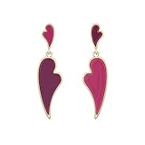 PROVISTO Ohrringe Herzform buntes Geschenk Alloy 14K Goldfarbe Lila Pink rechts links unterschiedlich Geschenke für Frauen Mütter 52 mm lange Ohrhänger in Schmuck Geschenk Box