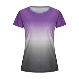 Damenmode Farbverlauf Rundhals Kurzarm T-Shirt Bluse Klassische Passform Lässig All-Match T-Shirt Tops M