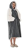 Winthome Übergroße Hoodie Decke, Sherpa Sweatshirt Decke, Kuschelpullover Für Damen Herren Erwachsene (Grau/Creme, M)