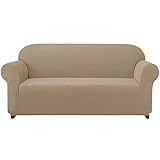 subrtex Spandex Sofabezug Stretch Sofahusse Couchbezug Sesselbezug Elastischer rutschfest Stretchhusse für Sofa (3 Sitzer,Sand-1)