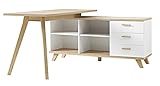 Germania 4058-221 Schreibtisch mit integriertem Sideboard im skandinavischen Design GW-Oslo in Weiß/Absetzungen Sanremo-Eiche-Nachbildung, 144 x 75 x 145 cm (BxHxT)
