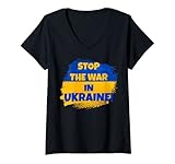 Damen Stop the War in der Ukraine - Peace in the World - Flagge Ukraine T-Shirt mit V