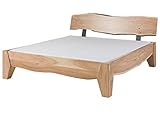 MASSIVMOEBEL24.DE | Pure Acacia massives Holzbett #315 - Natur lackiert | aus Akazien-Holz | mit gewinkeltem Kopfteil | mit Beinen | 200cmx200cm | Massivholzbett Doppelb