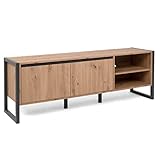 Homestyle4u 2115 TV-Board Lowboard Sideboard TV-Schrank Fernsehschrank Eiche Schwarz Holz Massiv Schubladen I