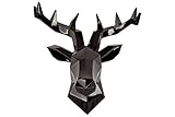 Hansmeier® Hirsch Wandskulptur - Schwarz - 42 x 41 cm - Wanddeko Geweih Modern - Hirschkopf 3D Deko Schädel - Robustes Dickes M