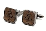 NaturSchatulle Manschettenknöpfe Herren Holz Gravur Individuell Initialen Jahr I 1 Paar Schwarz Manschettenknopf Eckig Hochzeit Anzug Männer Cufflinks M