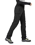 Wespornow Damen Wanderhose Wasserdicht Outdoorhose Softshellhose Thermohose Winddichte berghose Warme Trekkinghose Skihose für Skifahren, Camping, Hundesport und Wintersport (Schwarz, 2XL)