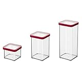 Rotho Loft 3er-Set Vorratsdosen verschiedene Größen, lebensmittelechter Kunststoff (SAN) BPA-frei, transparent/rot, 1 x 0.5l + 1 x 1l + 1 x 1.5l (21,2 x 11,4 x 23,5 cm)