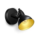 1 Flammig E14 LED Wandleuchte innen, Vintage Verstellbare Deckenstrahler 230V, Schwarz matt Gold Industrial Deckenlamp