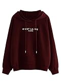 DIDK Damen Hoodie Kapuzenpullover Langarm Sweatshirt Kapuzensweatshirt mit Kapuze und Kordelzug Pullover Langarmshirt Kapuzen Pulli Bordeaux M