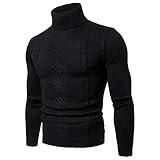 OMIDM Männer Pullover Männer Rollkragenschlag Slim Fit Pullover Casual Ripped Kabel Gestrickte Langarm Pullover Strickwaren Männersprunger (Color : Black, Size : M)