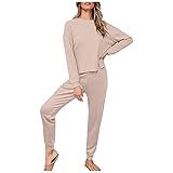 AFFGEQA Damen Sportanzug Zweiteiliger Einfarbiger Jogginghose Traingsanzug Freizeitanzug Fitness Streetwear Sportbekleidung Pullover Sportswear 2 Teilig S