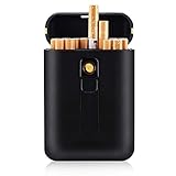 ErZhuiZi Aufladbar zigarettenetui mit feuerzeug Zigarettenbox unterbringen 20 Flammenlos Windfest Elektrisches Feuerzeug,Black