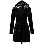 SDGF Damen Winter Warmer Mantel Lange Kapuze Zweireihige Wollmantel Revers Wickel Outwear Mit Taschen Wintermantel Dicke Kapuzenjacke Lang C