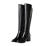 Damen Hohe Stiefel Kurze Plüsch Gefüttert Herbst Winter Stiefel Reißverschluss Dekoration Mode Spitze Zehe Blockabsatz Kniehohe S