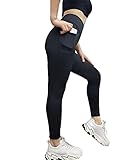 Ftosab Damen Yogahose mit hoher Taille, Bauchkontrolle, Schlankheits-Leggings mit Taschen - Schw