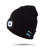 LED Beanie Beleuchtete Mütze mit Licht , Bluetooth 5.0 USB wiederaufladbarer Scheinwerfer Kopfhörer Taschenlampe Musikhut, Winter Warm Strickmütze für Sport im Freien, Geschenke für Männer F