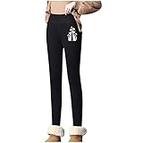 lbert Damen Leggins Winter Warme Strumpfleggings Lange Fleecehose Dehnbare Stretch Thermoleggings Strumpfhose Katzedrucken Freizeithose Yogahosen Elastische Winterlegging