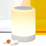 SJNSJN Nachttischlampe mit Bluetooth Lautsprecher, Berührungssensor Nachttischlampe RGB Farbwechsel Nachtlicht Dimmbar 3 Helligkeitsstufen 6 Farbwechsel Atmosphäre Tischlampe Schlafzimmer Camping