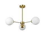Qumton Kreativ Magie Bohne Sputnik Kronleuchter Matt Glas Schatten Gold Pendelleuchte Modern Einfach Molekül Hängeleuchte Schlafzimmer Wohnzimmer Pendellampe-Kupfer f 3 L