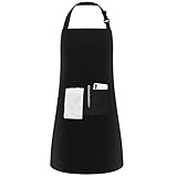 InnoGear verstellbare Schürze mit 2 Taschen, Kochenschürze Küchenschürze für Küche, Restaurant, café (Schwarz Polyester)