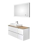 Pelipal - BALU 12 - Badmöbel-Set 110 cm - Keramik-Aufsatzwaschbecken - Badset, Komplettset, 3-teilig mit LED Spiegel usw. in weiß Glanz/Riviera E