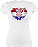 Fussball WM 2022 Fanartikel - Kroatien Vintage Herz - XL - Weiß - Tshirt Kroatien Damen - L191 - Tailliertes Tshirt für Damen und Frauen T-S