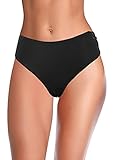 SHEKINI Damen-Bikinihose, gerüscht, hohe Taille, mit Kordelzug - Schwarz - M