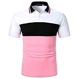 Hoothy Herren Poloshirt klassisch Kurzarm Slim Fit Golf T-Shirt Polohemd Spleiß Polo Tasche Tshirt Karierte Schwarz Weiß